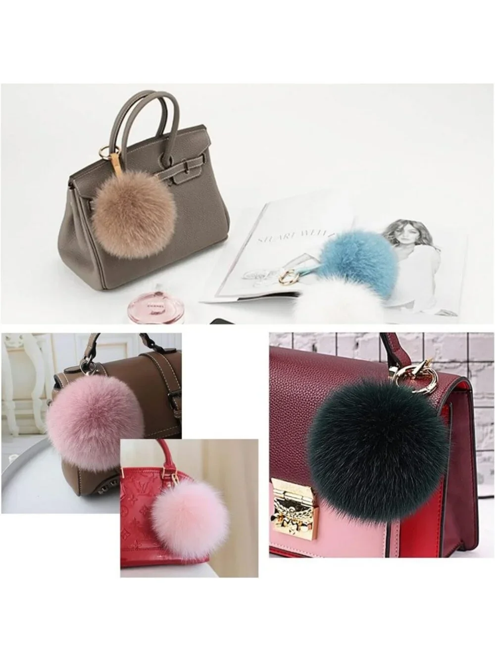 Fluffy Real Fox Fur Pompom Keychain | Large Furry Bag Charm Accessory